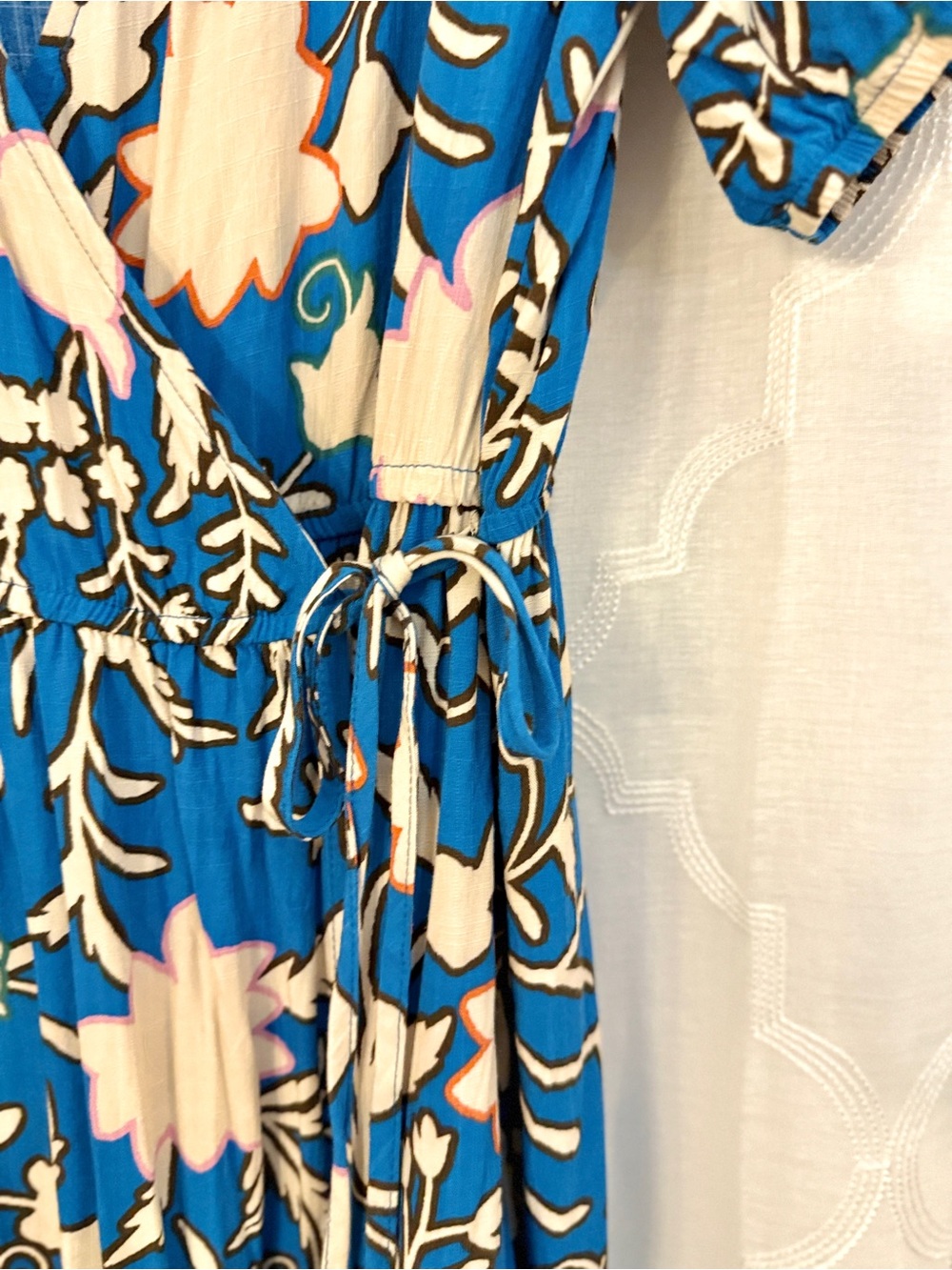 Knox Rose Blue Floral Wrap Dress Boho Ruffle Tie Waist Midi Dress Size Medium - Picture 3 of 16